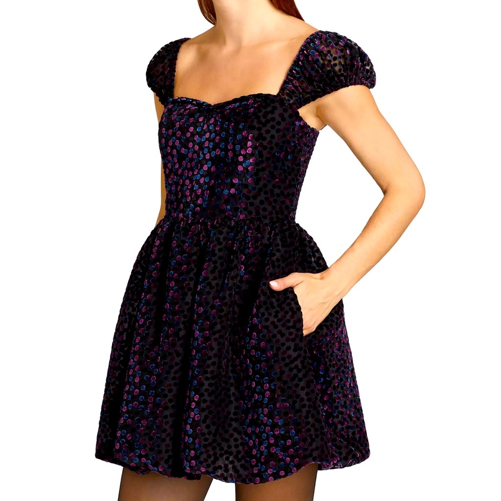 Amanda Uprichard Black Purple Clydette Lace Minidress Fit & Flare Cocktail Dress